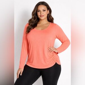 Lane Bryant LIVI Coral Ruched Long Sleeve Top Size 18/20